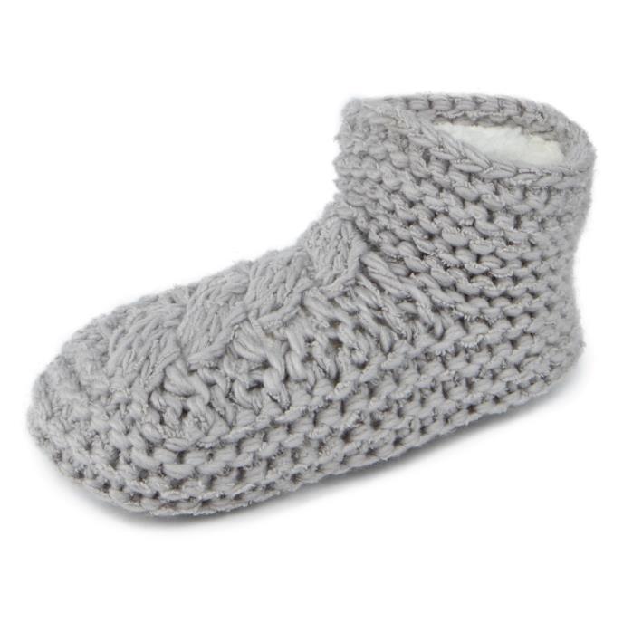 totes Ladies Chunky Knit Booties Grey Extra Image 3
